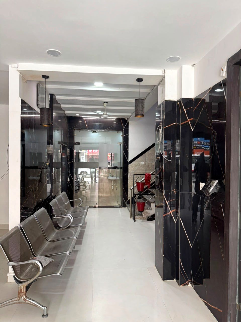Hostel lobby — where families gather